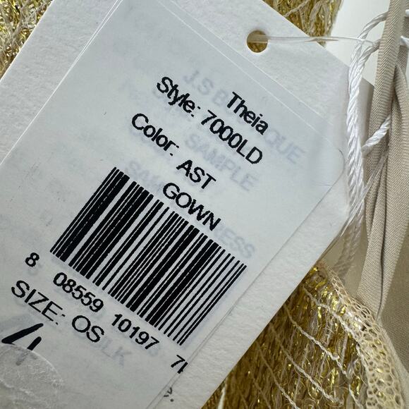 Theia One Shoulder Sleeveless Sash Embellished Sequin Gown Gold Size 4 NWT - Picture 9 of 12